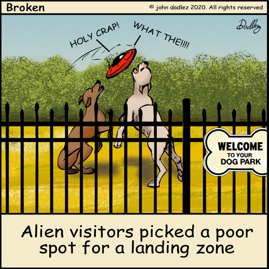 Broken Comics - Alien Visitors In A Dog Park