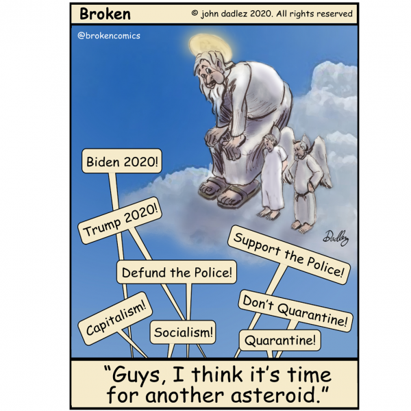 Broken Comic - God theatens an asteroid